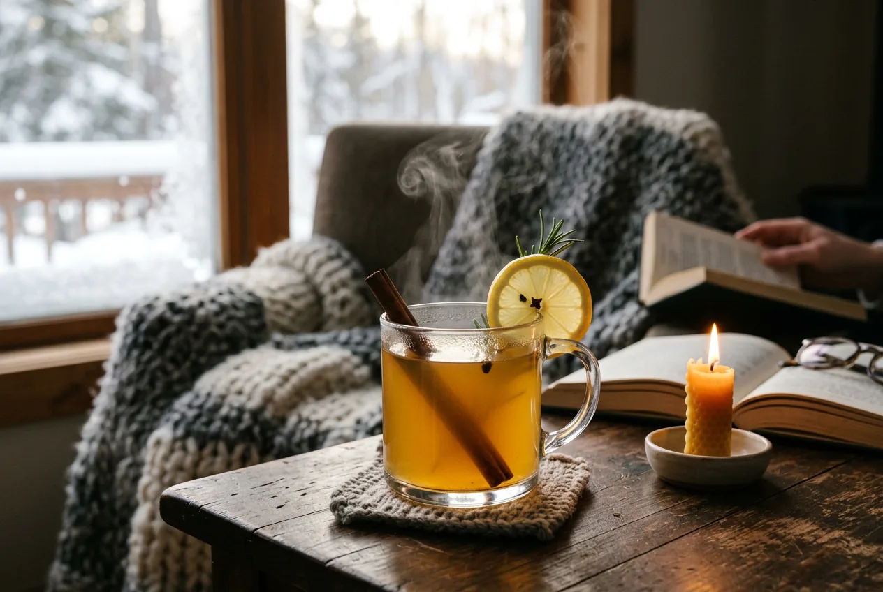 Hot toddy sans alcool dans un mug en verre
